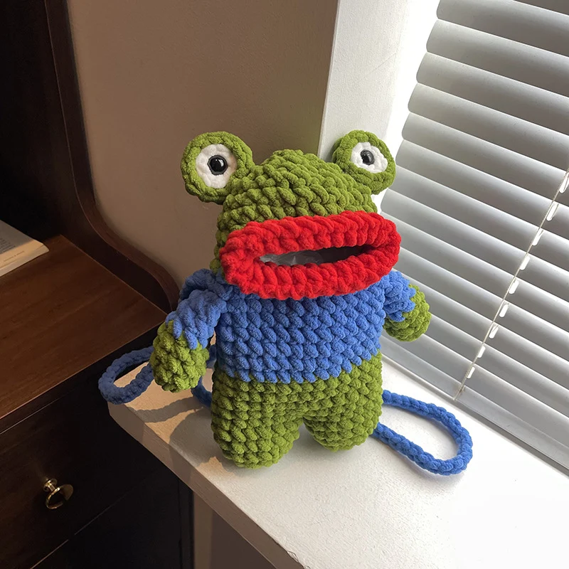Spaßige gehäkelte Frosch-Motiv Mini-Rucksäcke
