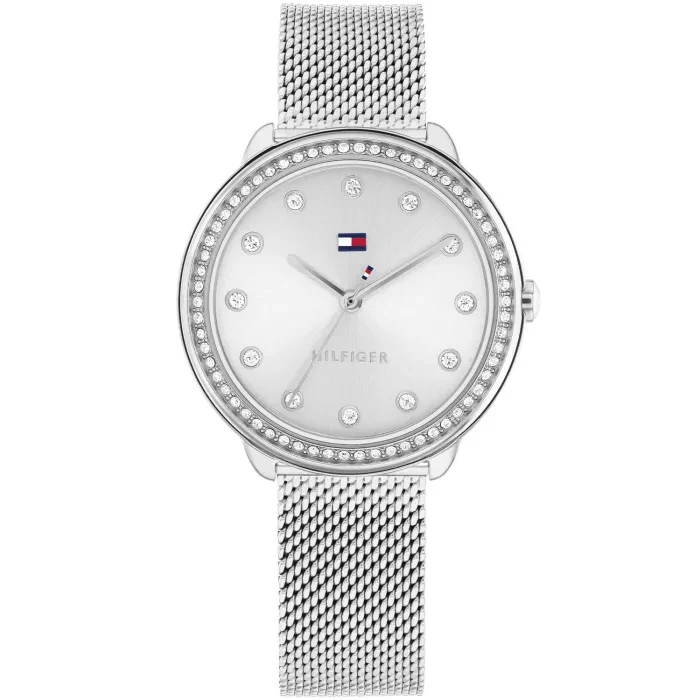 Tommy Hilfiger Demi 1782698 Damen Armbanduhr Silber • Zirkonia-Besatz • Milanaise-Armband