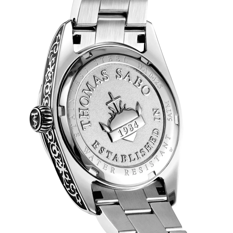 Thomas Sabo Rebel at Heart Revive WA0425-201-201 Unisex Armbanduhr Dunkelrot • Graviermuster-Design • 5 ATM wasserdicht