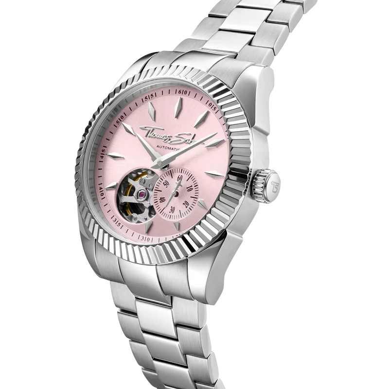 Thomas Sabo WA0418-201-204 Damen Armbanduhr Silber/Pink • Automatikwerk Miyota 8N40 • Saphirglas entspiegelt