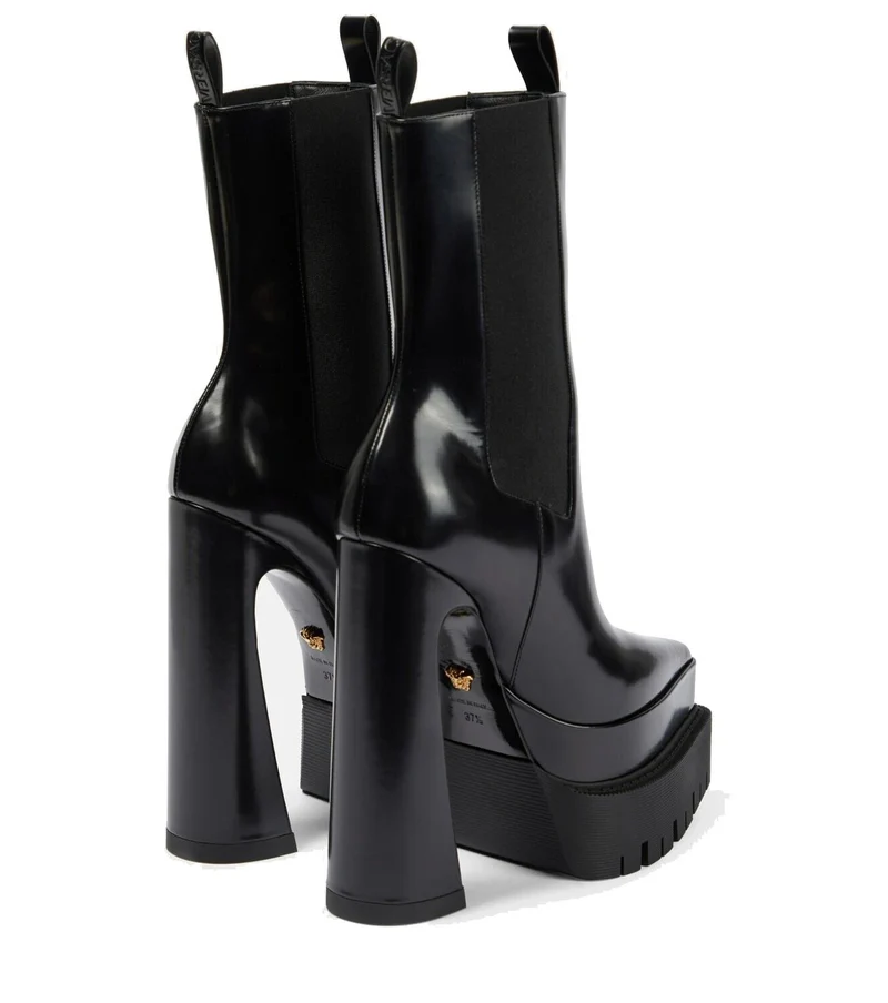 Versace Damen Stiefeletten Medusa schwarz poliertem Leder High Heel Plattform Stiefel 1007143-DVT51-1B000