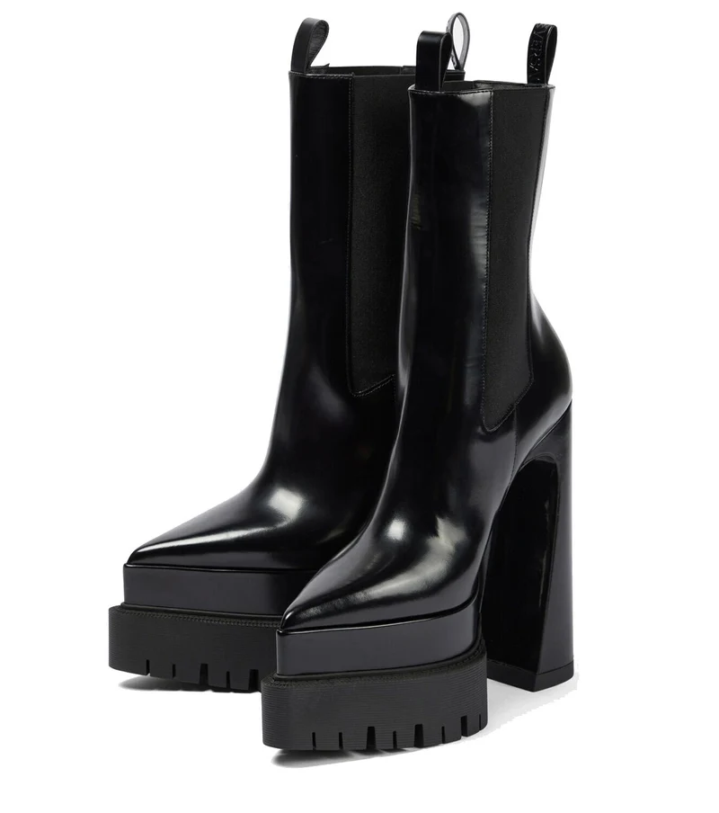 Versace Damen Stiefeletten Medusa schwarz poliertem Leder High Heel Plattform Stiefel 1007143-DVT51-1B000