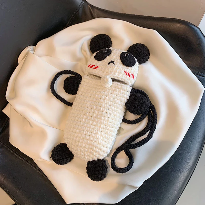 Süße Panda-Themen Häkel Mini-Handtasche