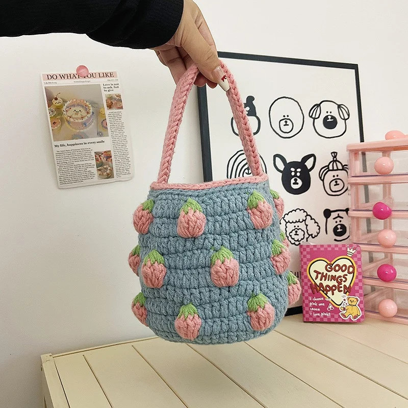 Süße Häkeln Erdbeer-Themen Mini Eimer Tasche