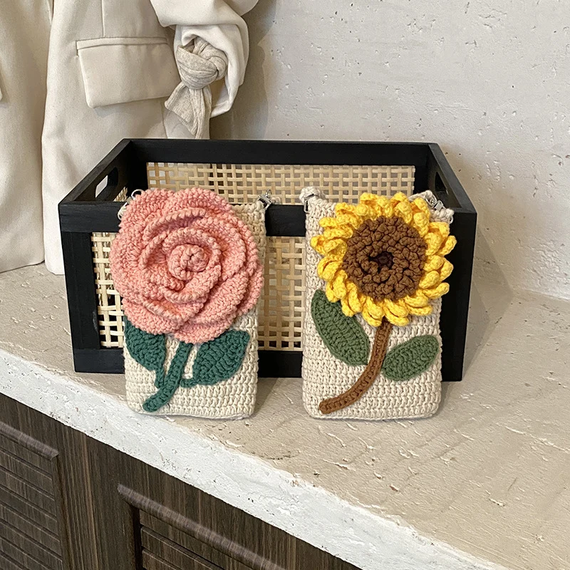 Gehäkelte Sonnenblumen-Schultertasche