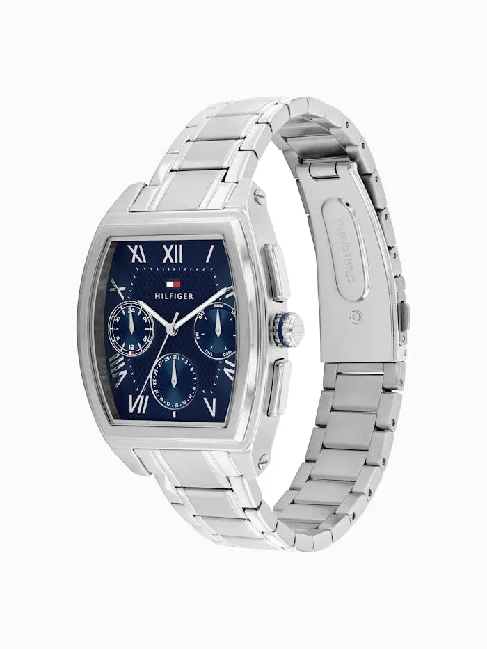 Tommy Hilfiger Oxford 1710763 Herren Armbanduhr Marineblau • Edelstahlgehäuse mit Mineralglas • Tonneau-Form mit Textur-Zifferblatt