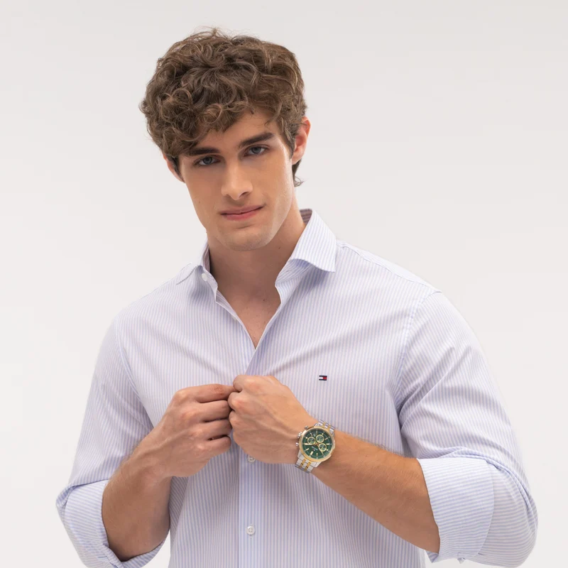 Tommy Hilfiger Kent 1710754 Herrenuhr Grün • Chronograph • Bicolor Edelstahlarmband
