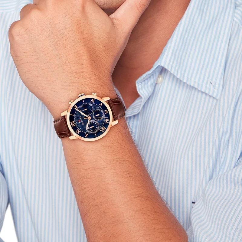 Tommy Hilfiger TH-OXFORD 1710727 Herrenuhr Blau • Chronograph mit Roségold • Lederarmband Krokodilprägung