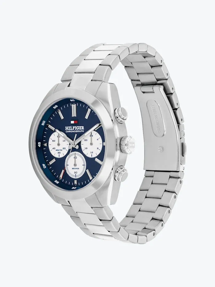 Tommy Hilfiger Hudson 1710722 Herren Armbanduhr Stahlblau • Edelstahlgehäuse • Push-Button Faltschließe