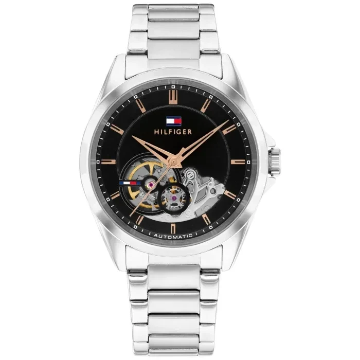 Tommy Hilfiger Baker Automatic 1710718 Herren • Open-Heart-Zifferblatt • Edelstahl-Metallarmband