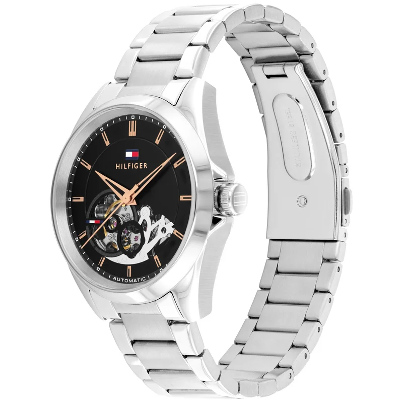 Tommy Hilfiger Baker Automatic 1710718 Herren • Open-Heart-Zifferblatt • Edelstahl-Metallarmband