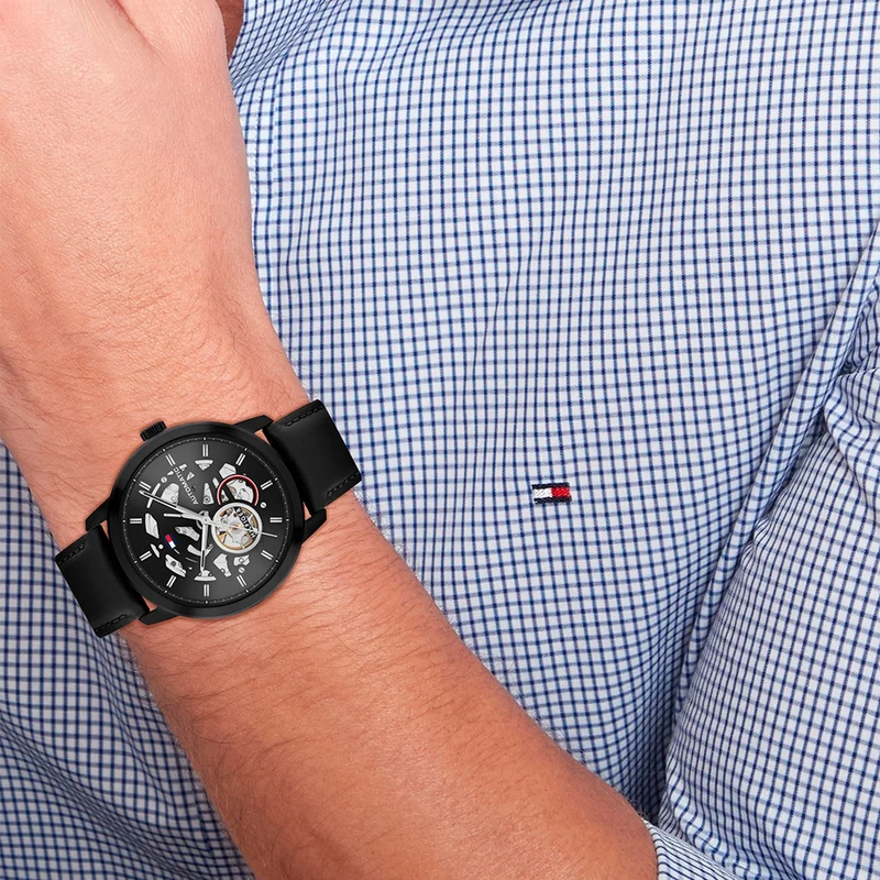 Tommy Hilfiger Henry Automatic 1710659 Herrenuhr Schwarz • Skelett-Zifferblatt • Miyota 8215 Automatikwerk