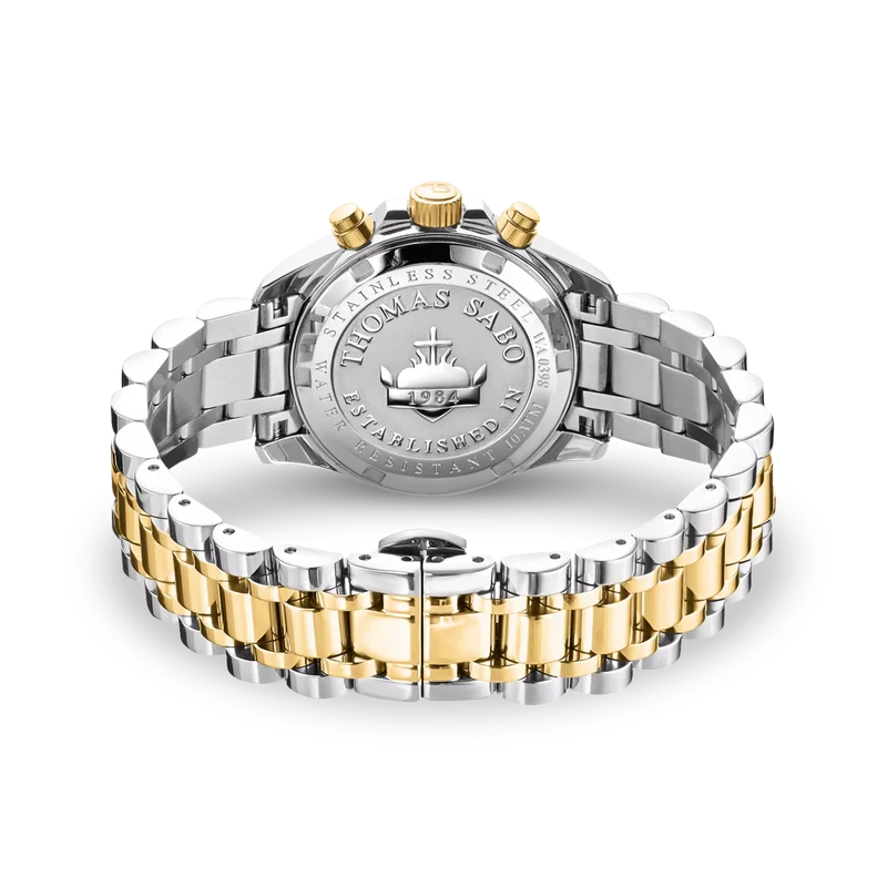 Thomas Sabo Divine Chrono WA0398-291-201 Damen Armbanduhr Schwarz-Gelbgold • Chronograph mit Zirkonia-Indizes • Mineralglas mit Saphirbeschichtung