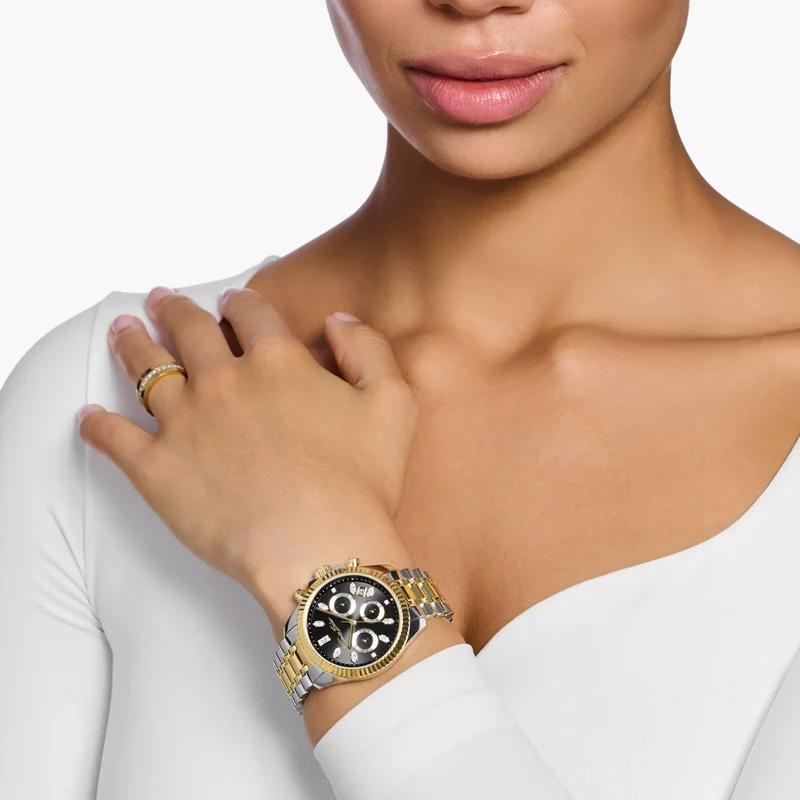Thomas Sabo Divine Chrono WA0398-291-201 Damen Armbanduhr Schwarz-Gelbgold • Chronograph mit Zirkonia-Indizes • Mineralglas mit Saphirbeschichtung
