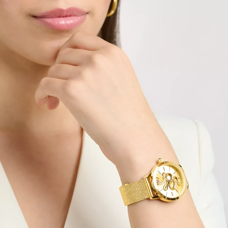 Thomas Sabo WA0384-264-207 Damen Armbanduhr Gold • Milanaise-Armband aus Edelstahl • Schlange in 3D-Optik