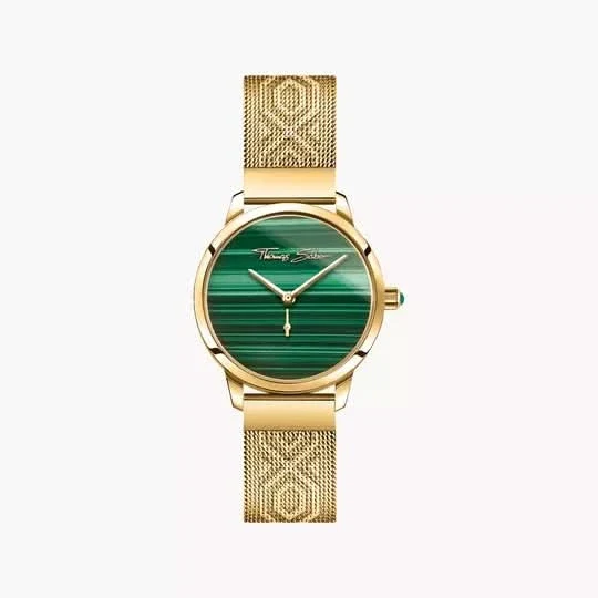 Thomas Sabo WA0365-264-211 Garden Spirit Malachit Damenuhr Gelbgold • Echtes Malachit-Zifferblatt • Milanaise-Armband