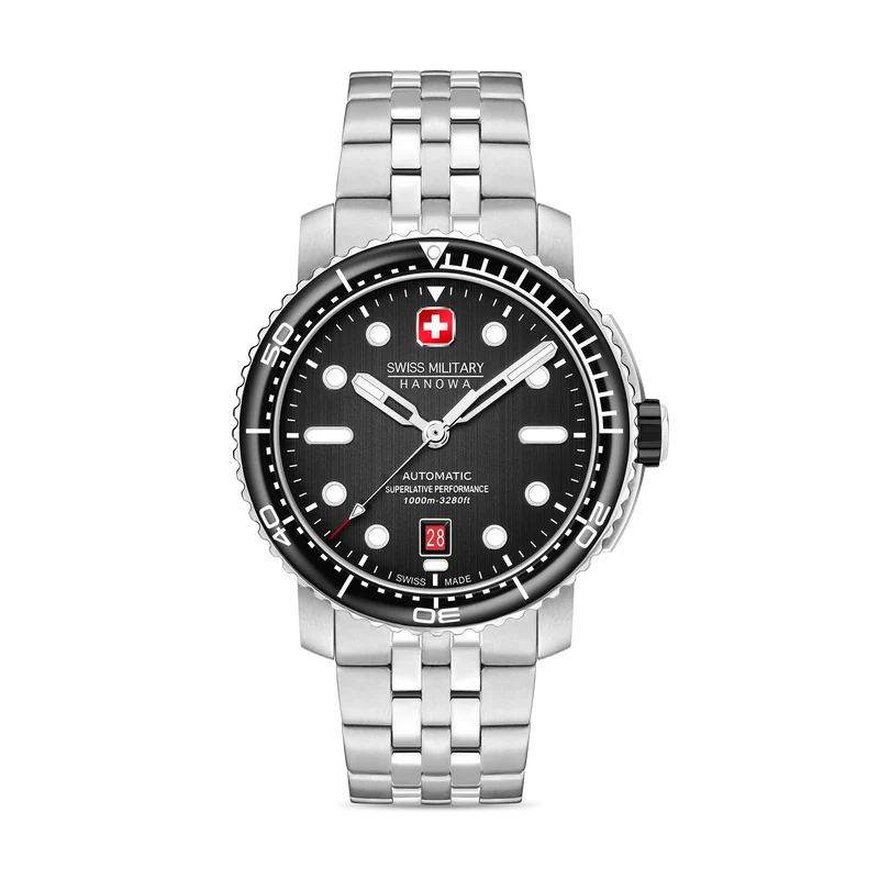 Swiss Military Hanowa Maitre Plongeur SMWGL0002001-SET Herrenuhr Schwarz • Automatikwerk Soprod P024 • 1000 m Wasserdicht
