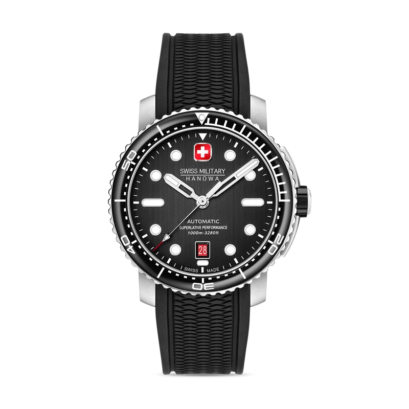 Swiss Military Hanowa Maitre Plongeur SMWGL0002001-SET Herrenuhr Schwarz • Automatikwerk Soprod P024 • 1000 m Wasserdicht