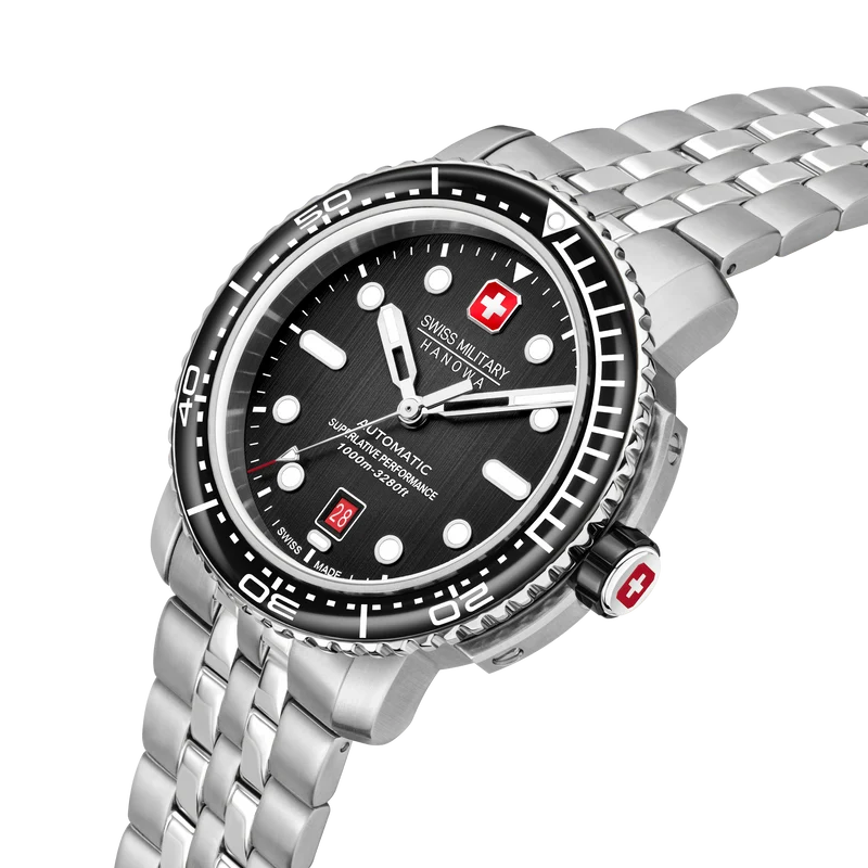 Swiss Military Hanowa Maitre Plongeur SMWGL0002001-SET Herrenuhr Schwarz • Automatikwerk Soprod P024 • 1000 m Wasserdicht