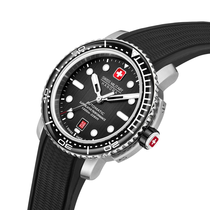 Swiss Military Hanowa Maitre Plongeur SMWGL0002001-SET Herrenuhr Schwarz • Automatikwerk Soprod P024 • 1000 m Wasserdicht