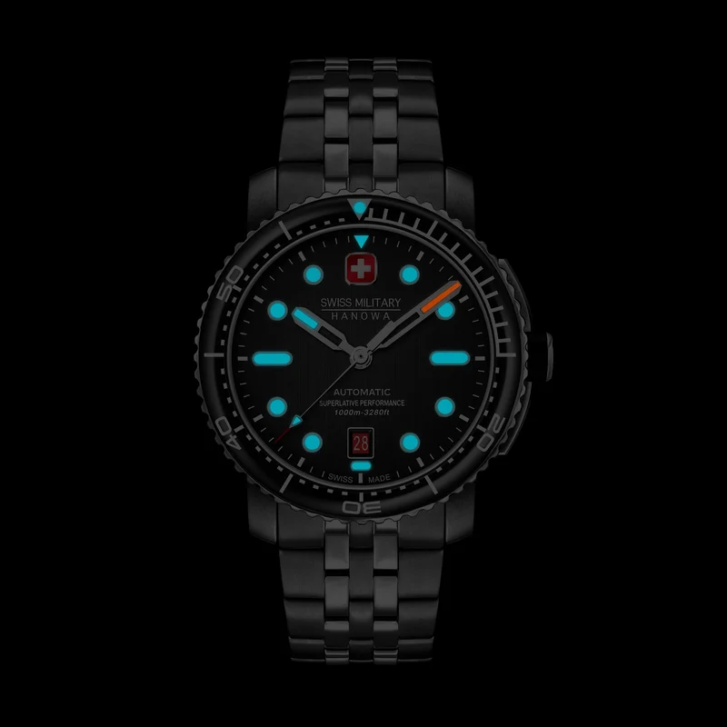 Swiss Military Hanowa Maitre Plongeur SMWGL0002001-SET Herrenuhr Schwarz • Automatikwerk Soprod P024 • 1000 m Wasserdicht