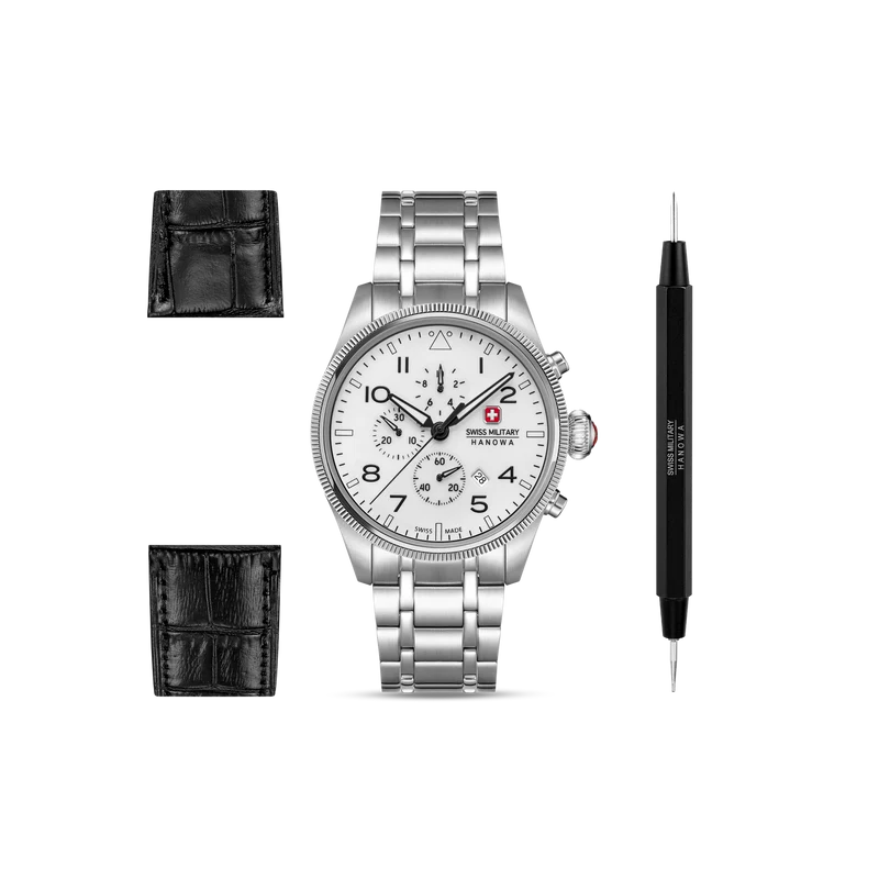 Swiss Military Hanowa Thunderbolt SMWGI0005701-SET Herrenuhr Weiß • Saphirglas • Chronograph Set 10 ATM