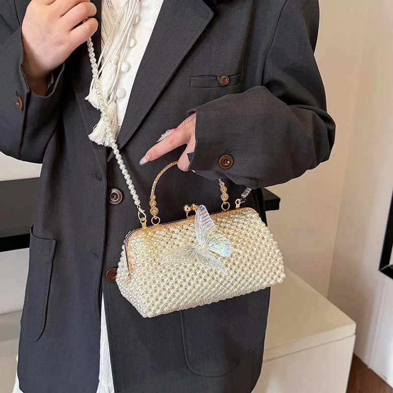 Elegante Perlen Schmetterling Abend-Handtasche