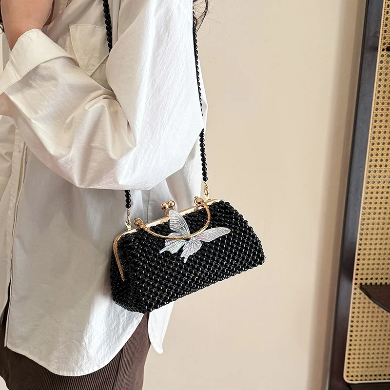 Elegante Perlen Schmetterling Abend-Handtasche