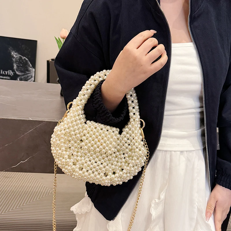 Metallisch Perlenverzierte Handtasche