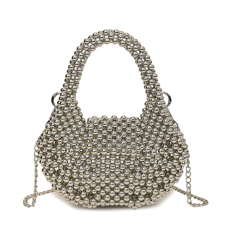 Metallisch Perlenverzierte Handtasche