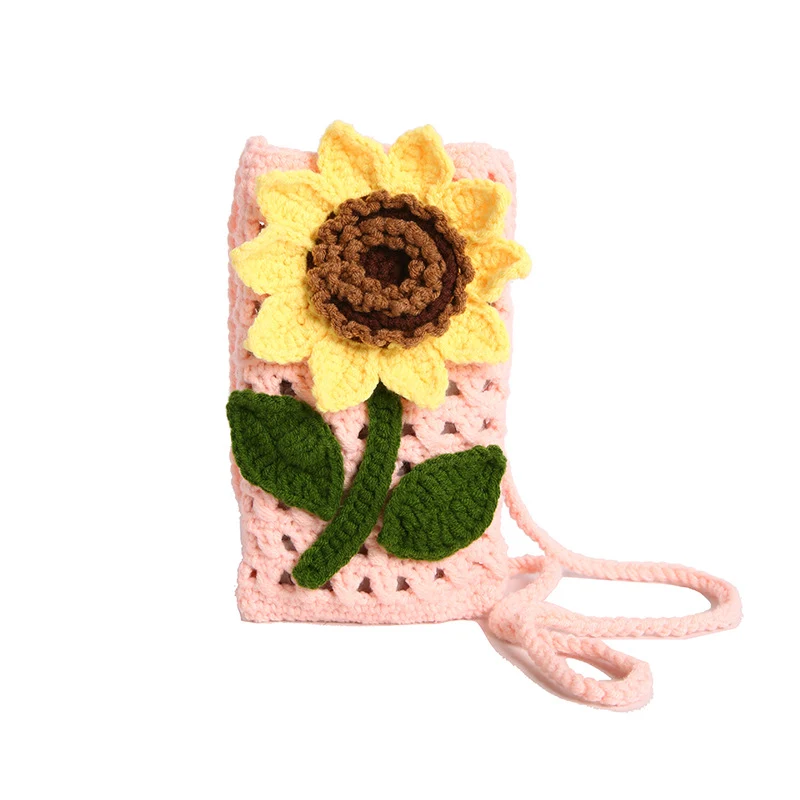 Blumige gehäkelte Handy-Tasche