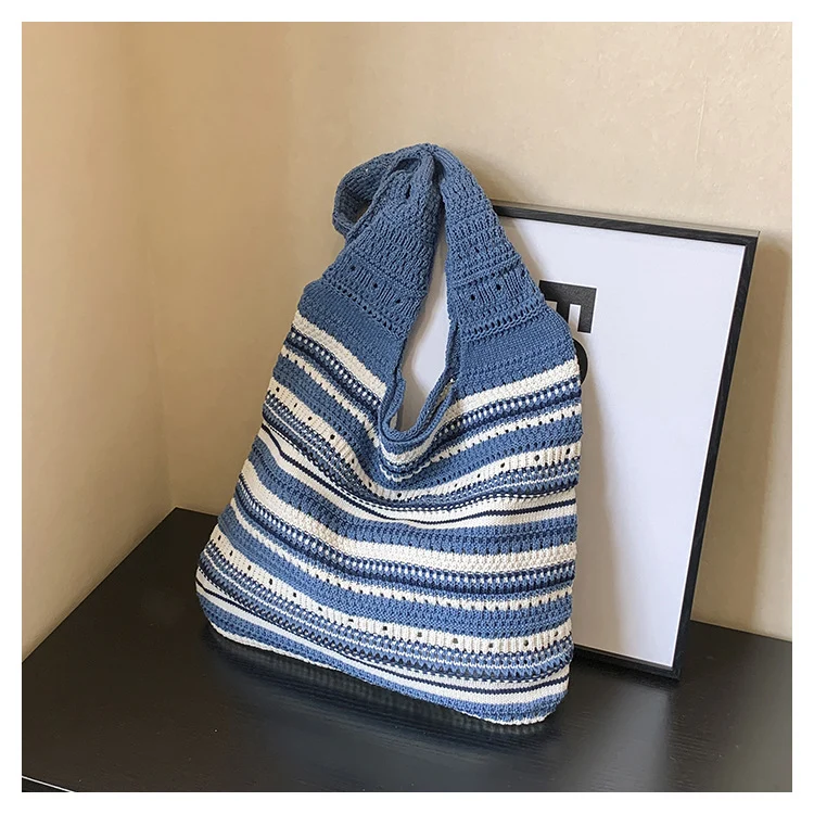 Bohemian Gestreifter Häkel Tote Bag
