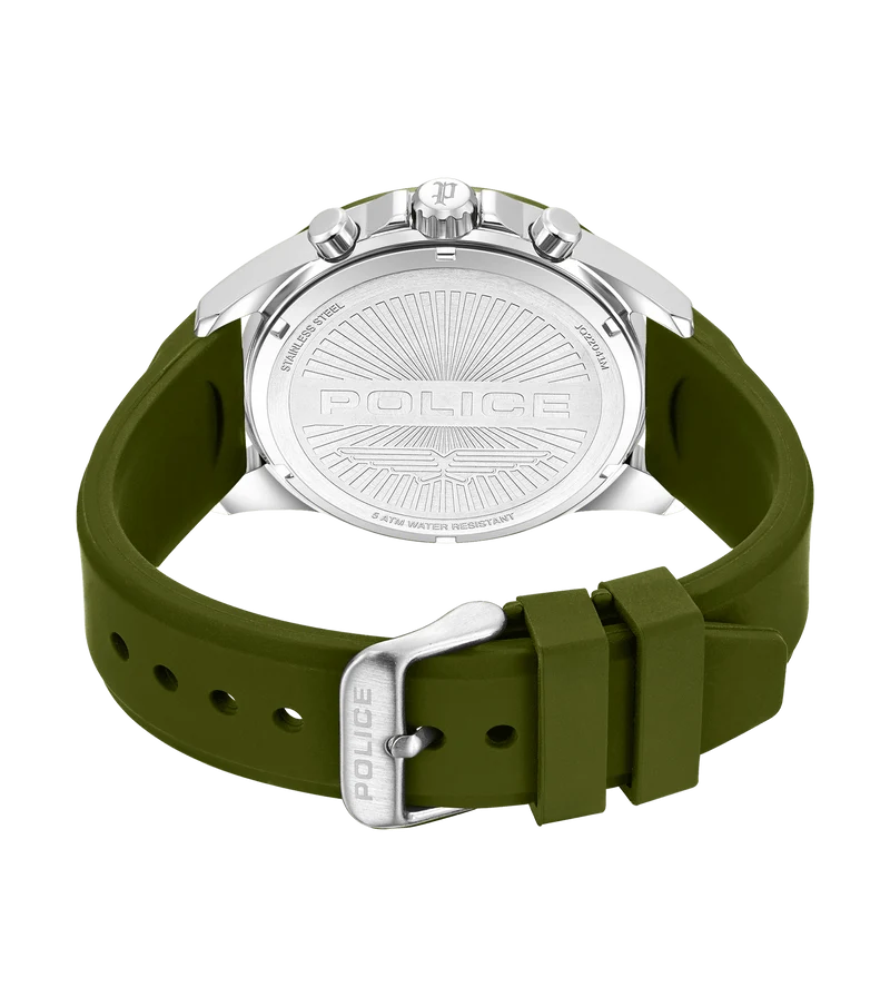 Police Motion PEWJQ2204111M Herrenuhr Oliv • Multifunction-Chronograph • Silikonarmband