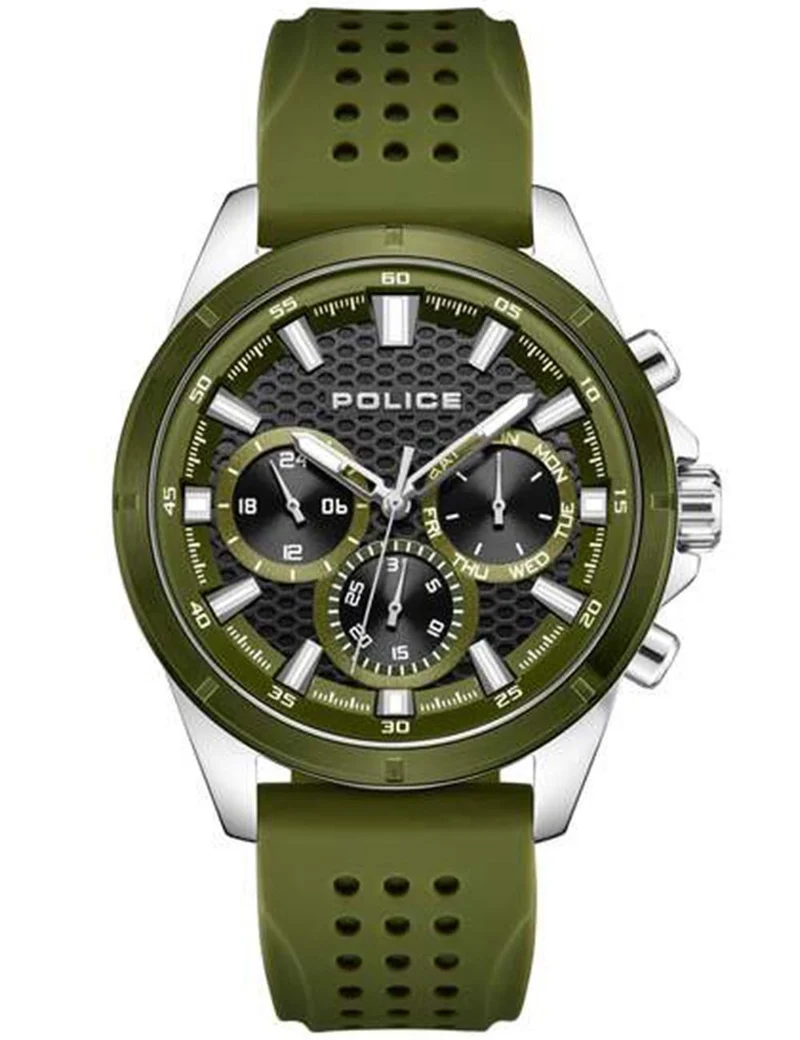 Police Motion PEWJQ2204111 Herren Armbanduhr Grün • Mineralglas • Quarzwerk mit Datum & Wochentag