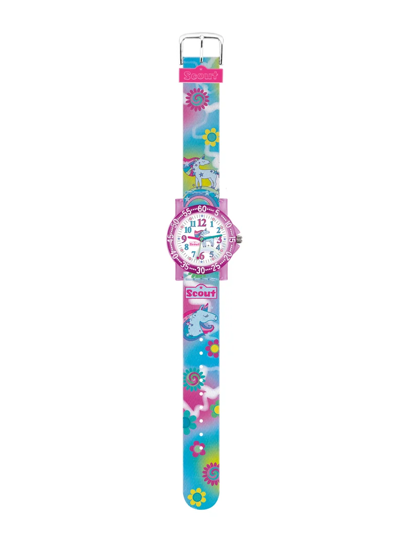 Scout Rainbow Unicorn 375.034 Mädchen-Armbanduhr Pink • Gehärtetes Mineralglas • Waschmaschinenfestes Textilband