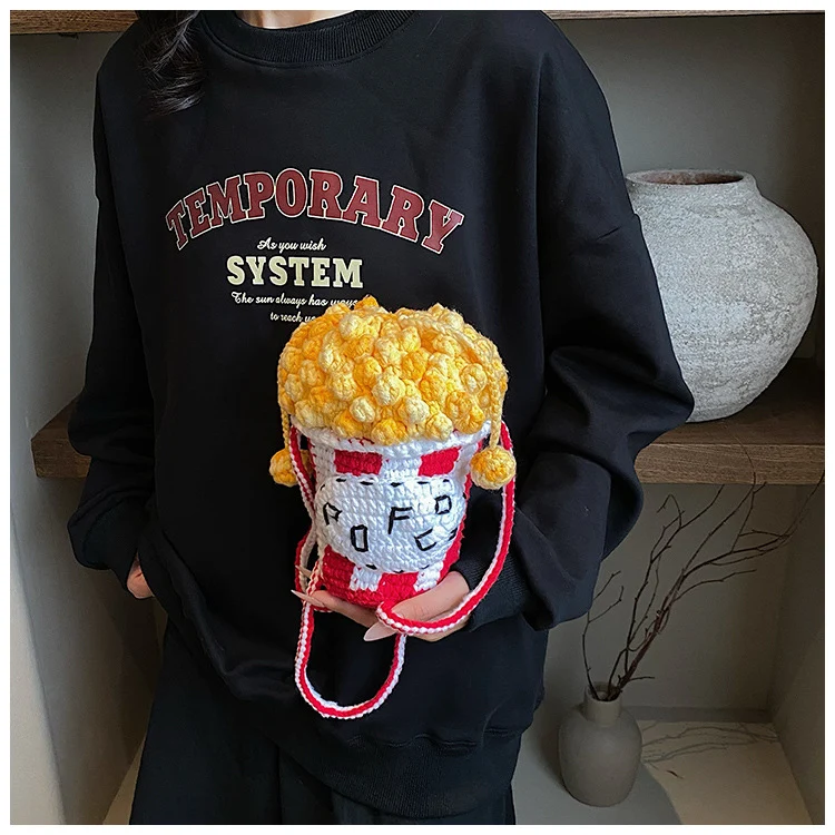 Kreativer Häkeln Popcorn-Themen Mini-Rucksack