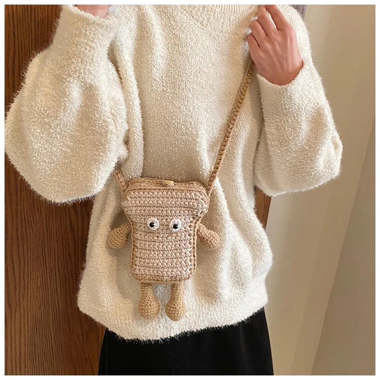 Niedlicher gehäkelter Toast-Themen Mini-Rucksack