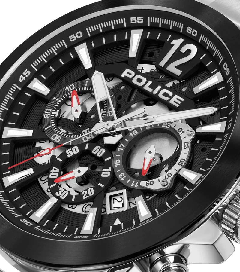 Police Vertigo PEWJK2194940 Herrenuhr Silber • Skelett-Zifferblatt • Quarz-Chronograph