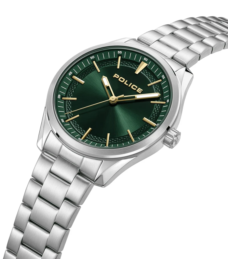 Police Grille PEWJG0018204 Herrenuhr Grün • Dunkelgrünes Sonnenschliff-Zifferblatt • Industrielles Edelstahl-Design