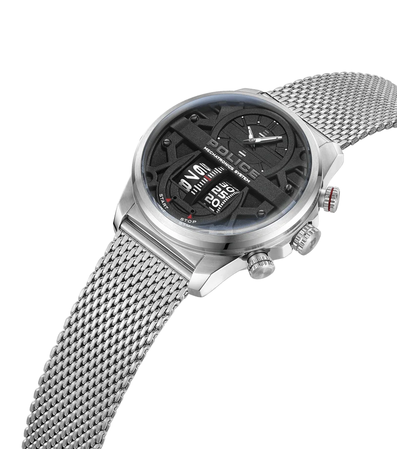 Police Rotocrom PEWJG0006504 Herrenuhr Silber • Mechatronik-Werk • Dual-Zifferblatt