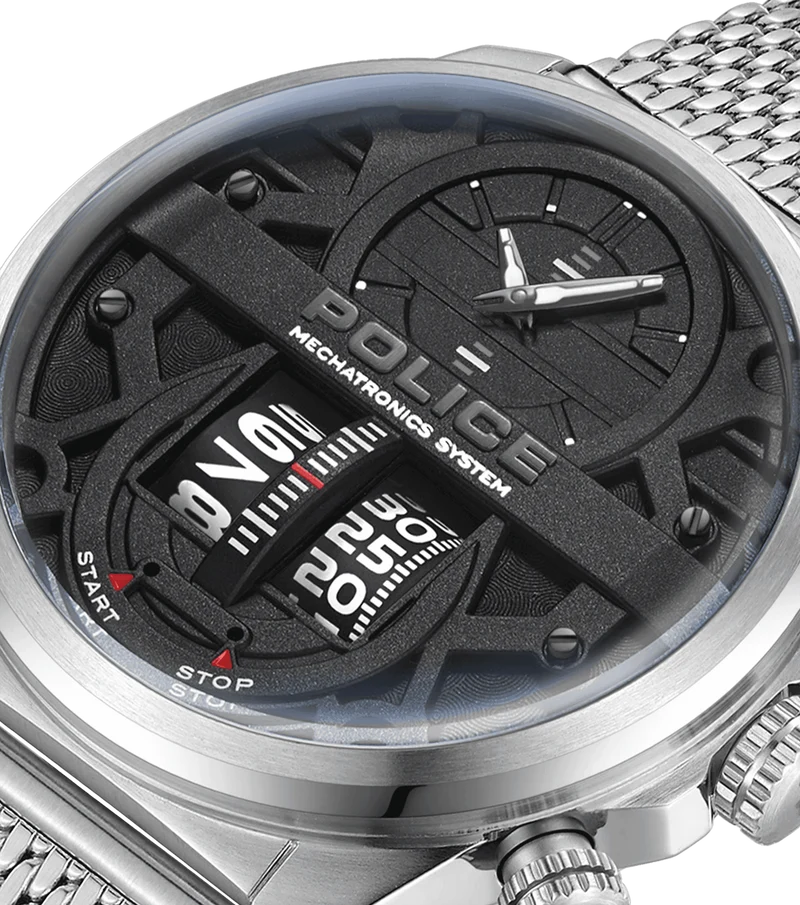 Police Rotocrom PEWJG0006504 Herrenuhr Silber • Mechatronik-Werk • Dual-Zifferblatt