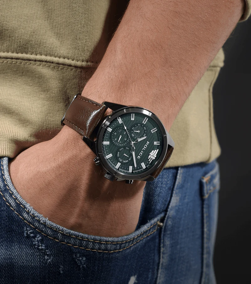 Police Malawi PEWJF2227811 Herrenuhr Grau • Lederarmband • 5 ATM Wasserdichtigkeit