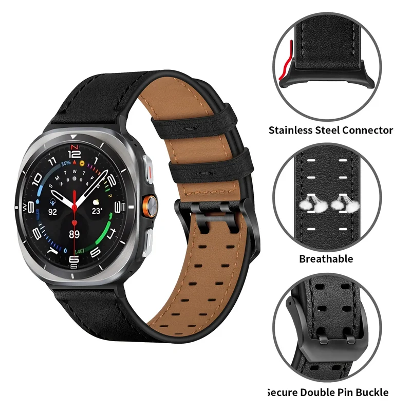 Samsung Galaxy Watch Ultra Doppelnadel-Lederarmband (Schwarz)