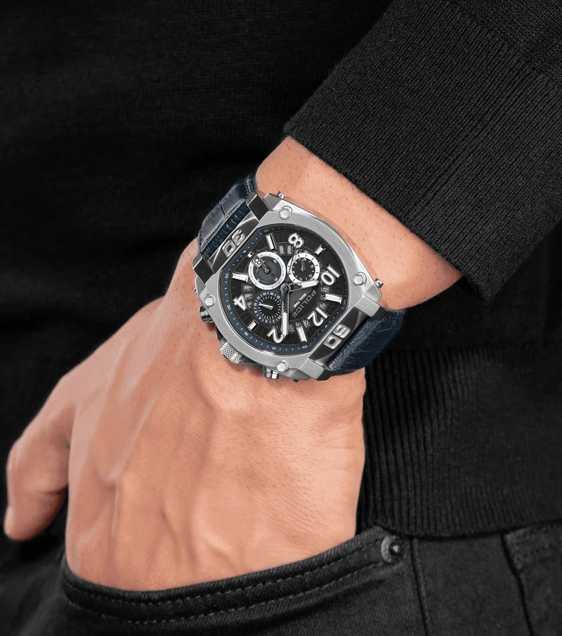 Police Norwood PEWJF0021901 Herrenuhr Blau • Dual-Time-Funktion • Transparentes Zifferblatt