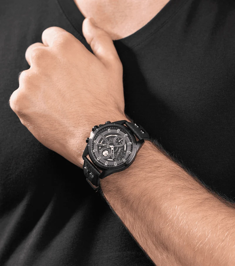 Police Malawi PEWJF0004602 Herren • Multifunktionswerk • Lederarmband Braun