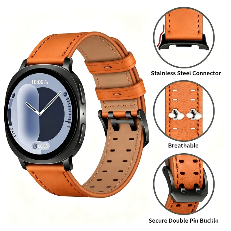 Samsung Galaxy Watch 8 Classic Doppelnadel-Lederarmband (Orange)