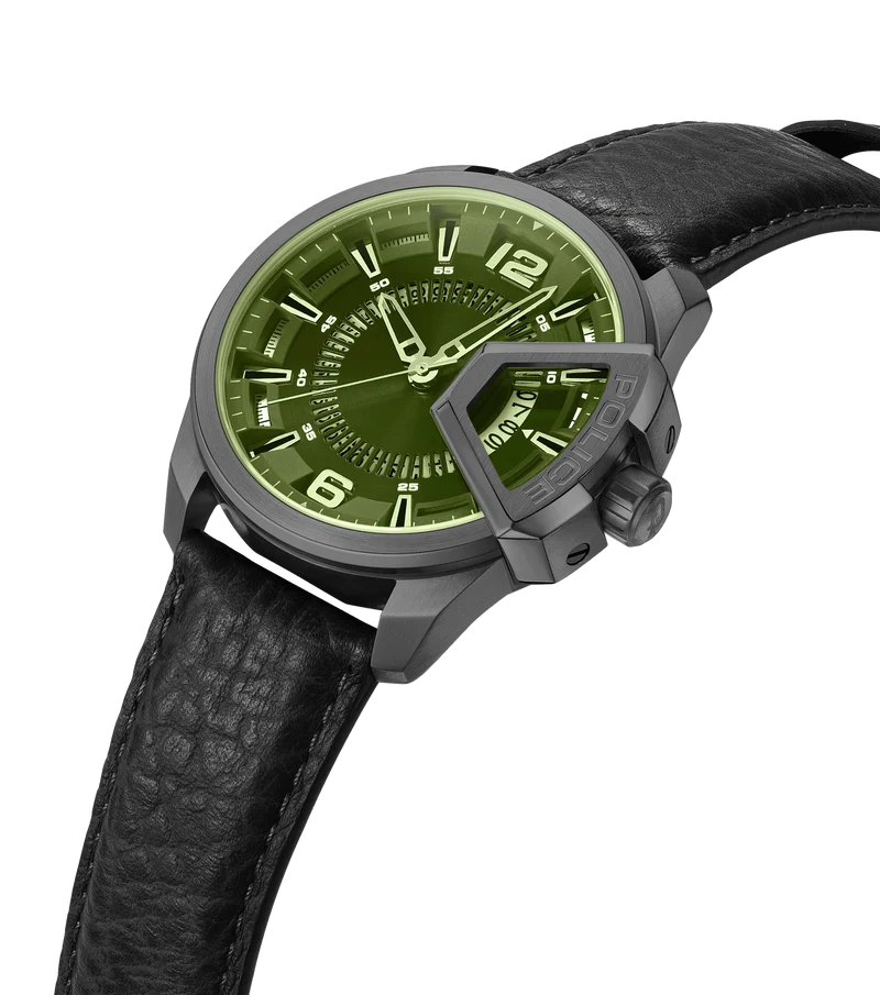Police Underlined PEWJB0005603 Herrenuhr Schwarz • Lederarmband • Datum-Anzeige