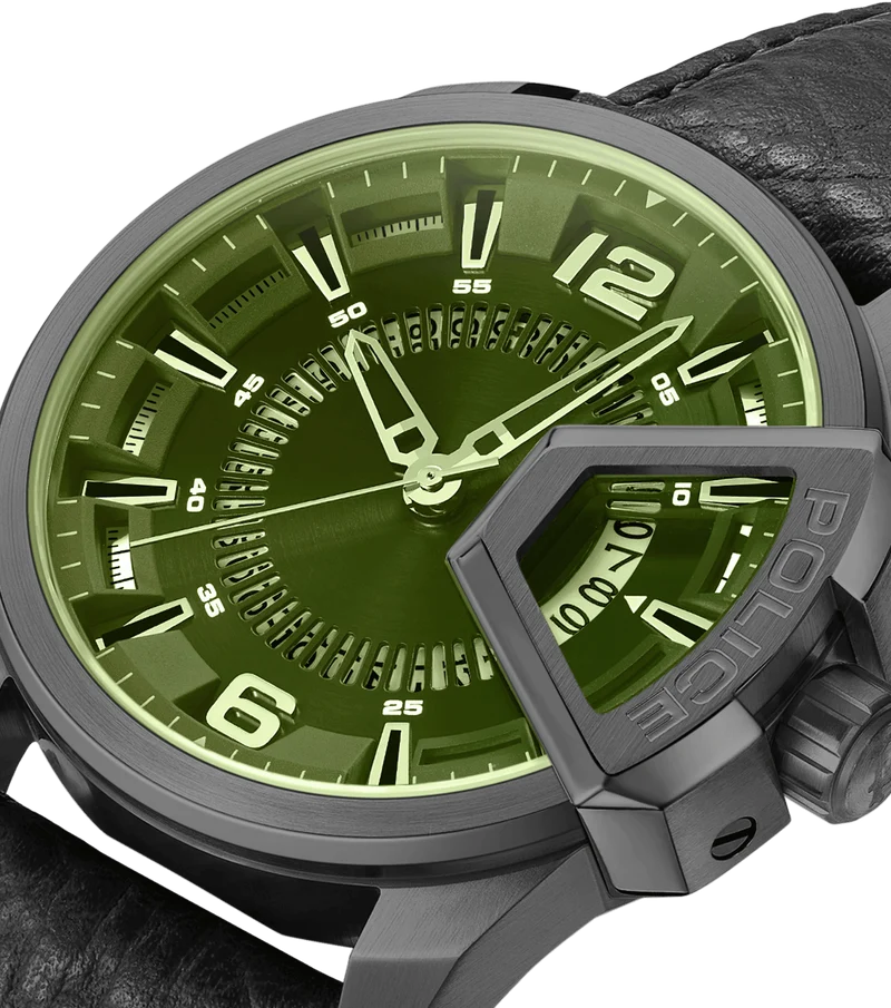 Police Underlined PEWJB0005603 Herrenuhr Schwarz • Lederarmband • Datum-Anzeige