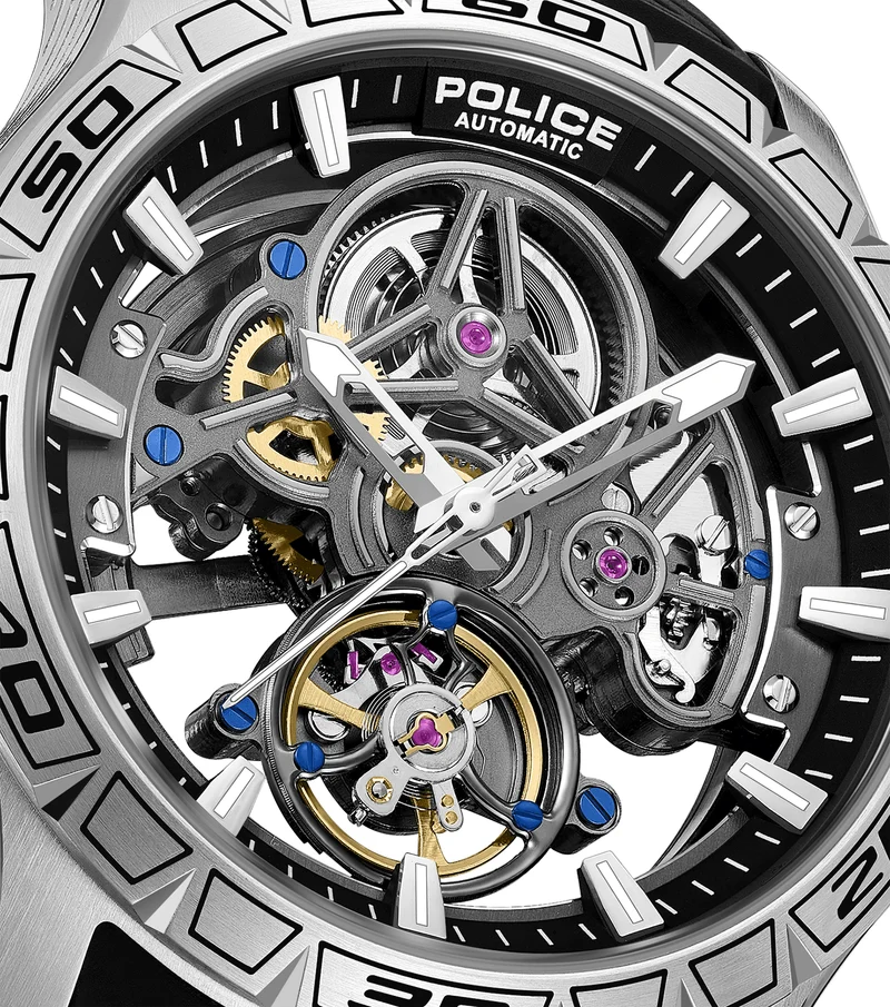 Police Spirit PEWGR0097801 Herrenuhr Schwarz • Automatikwerk • Skelett-Zifferblatt