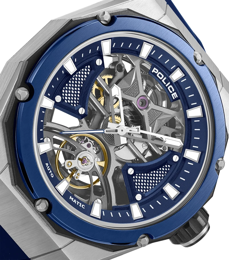 Police Dayton PEWGR0082304 Herrenuhr Blau • Automatikwerk • Sichtboden-Zifferblatt